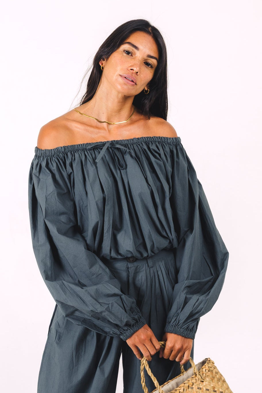 Off-shoulder Poplin Top